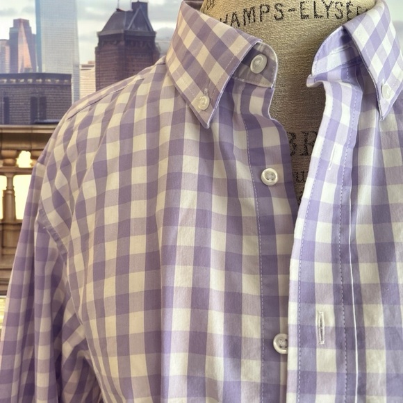 Men’s George Button Down Long Sleeved Shirt. L. Violet and white gingham - Picture 5 of 13